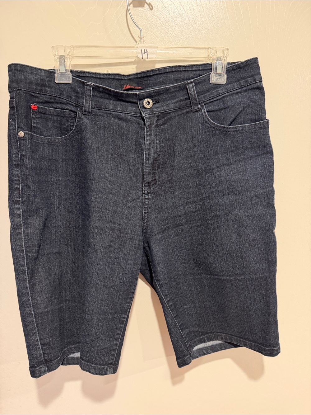 sofia by sofia vergara dark blue denim label with red logo